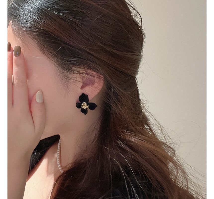 Flower Flocking Earring Alloy