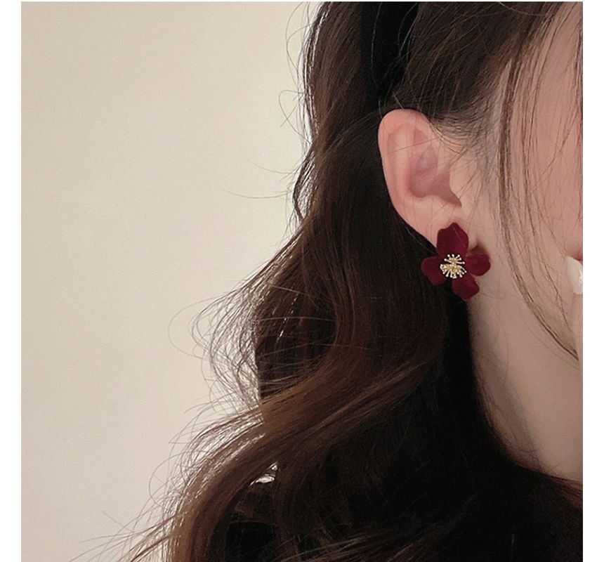 Flower Flocking Earring Alloy