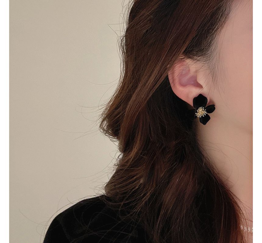 Flower Flocking Earring Alloy