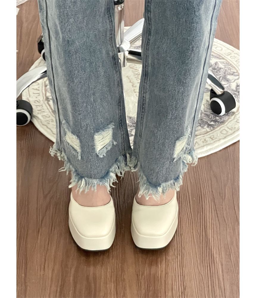 Ankle Strap Faux Leather Platform Block Heel D'Orsay Pumps