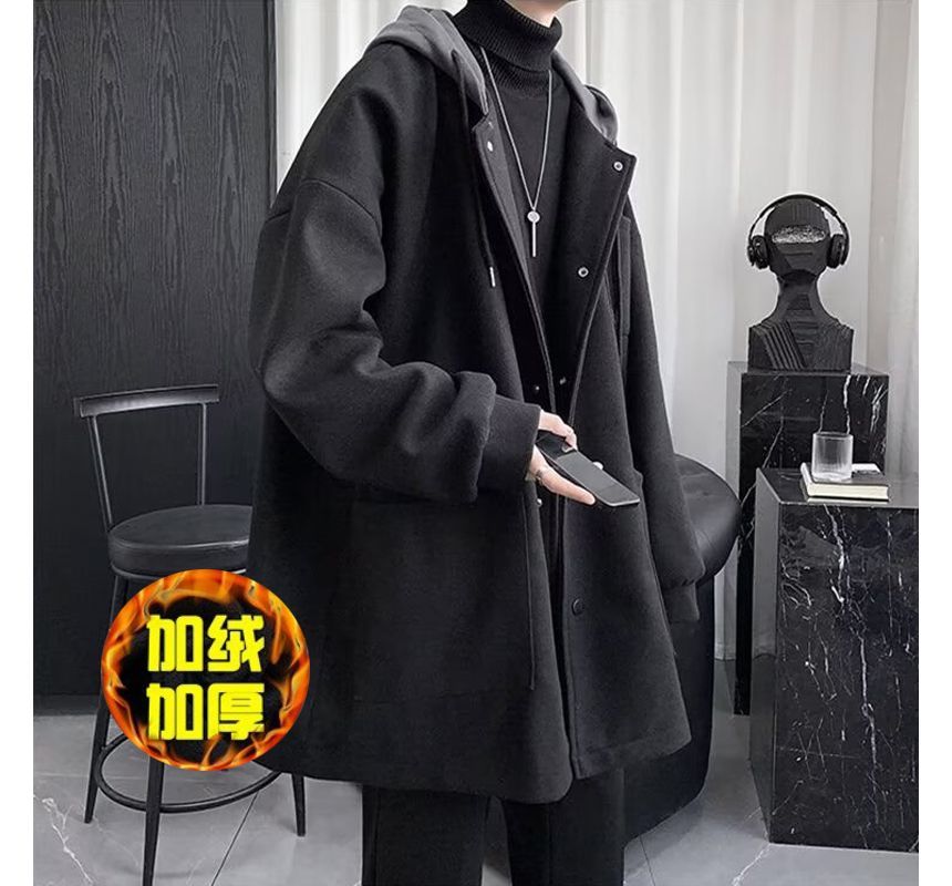 Couple Matching Single Breasted Hooded Woolen Long Coat