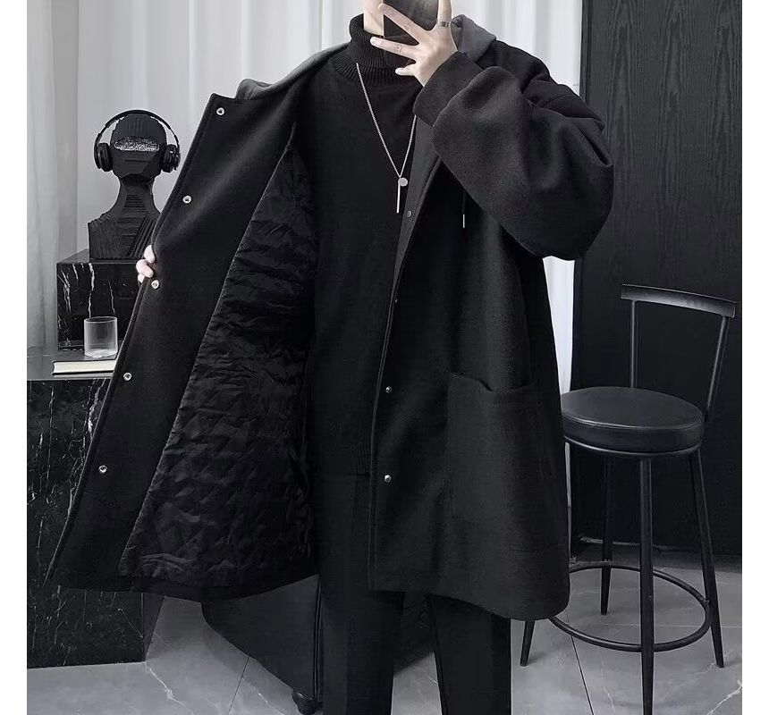 Couple Matching Single Breasted Hooded Woolen Long Coat