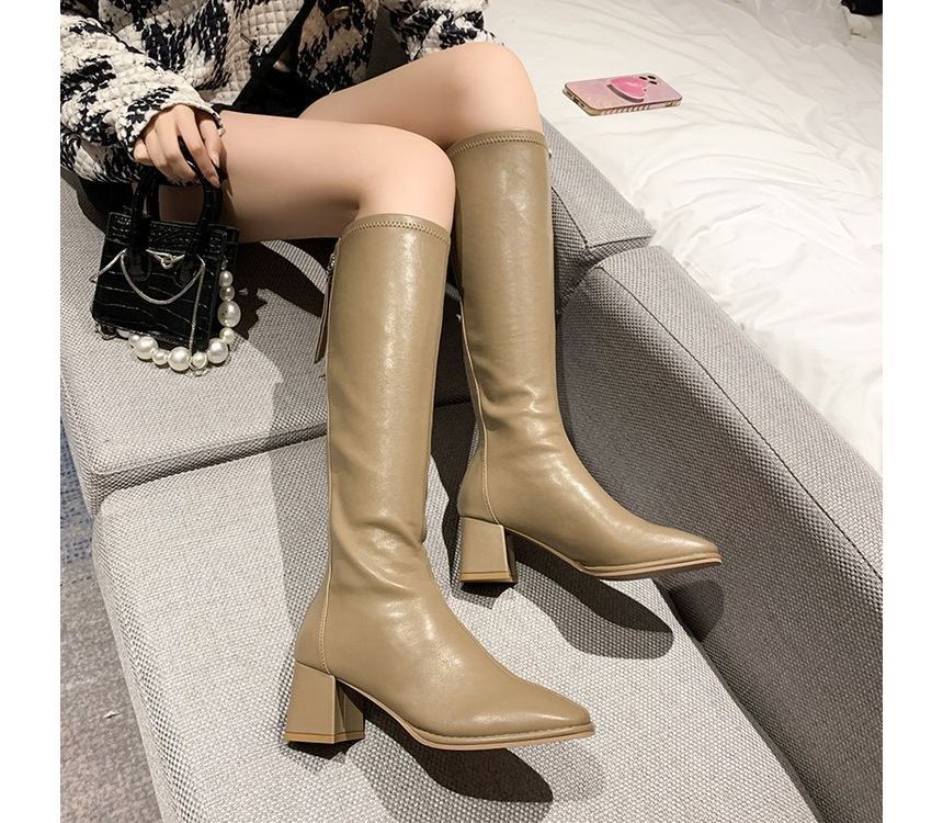 Faux Boots Block-Heel Leather Tall