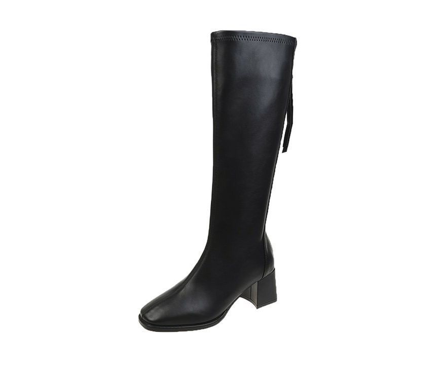 Faux Boots Block-Heel Leather Tall