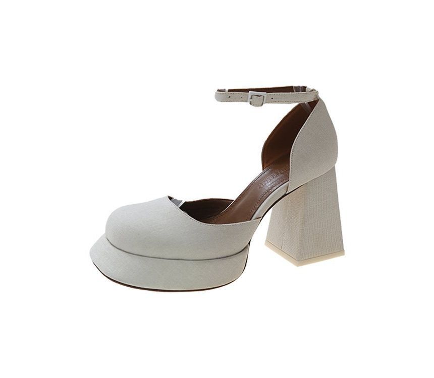 Ankle Strap Pumps Block-Heel Square-Toe