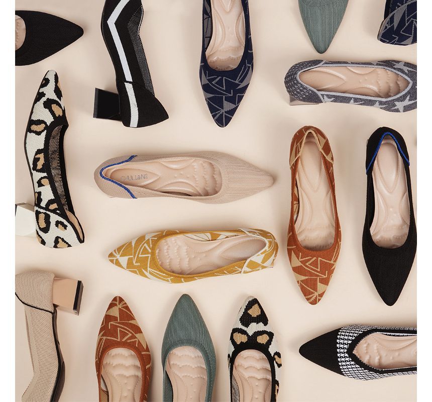 Knit Pointed Pumps Block-Heel