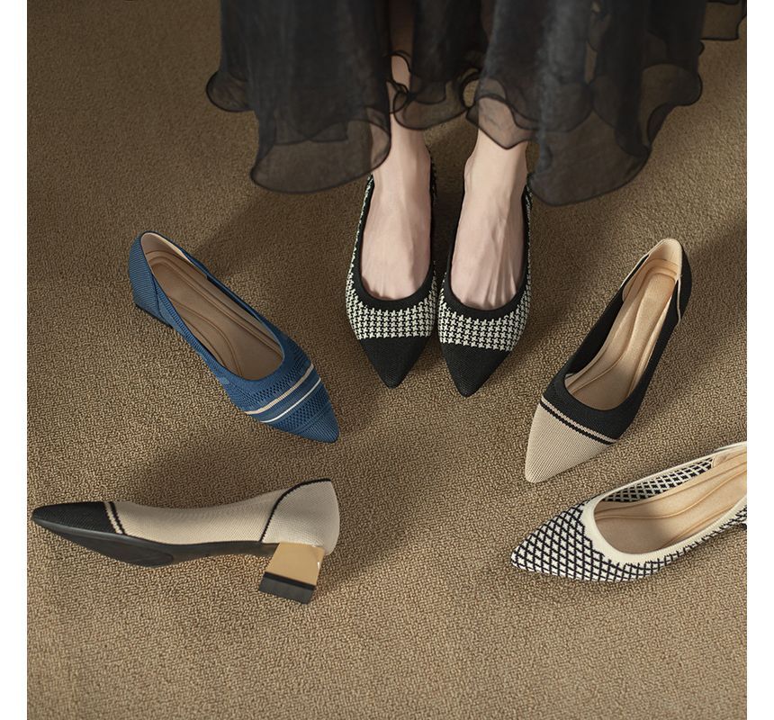 Pointed Woven Pumps Block-Heel