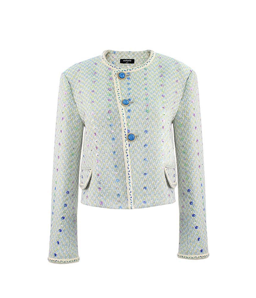 Set: Floral Tweed Button-Up Jacket + Mini Skirt