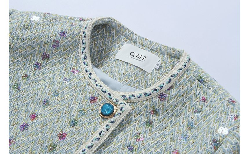 Set: Floral Tweed Button-Up Jacket + Mini Skirt