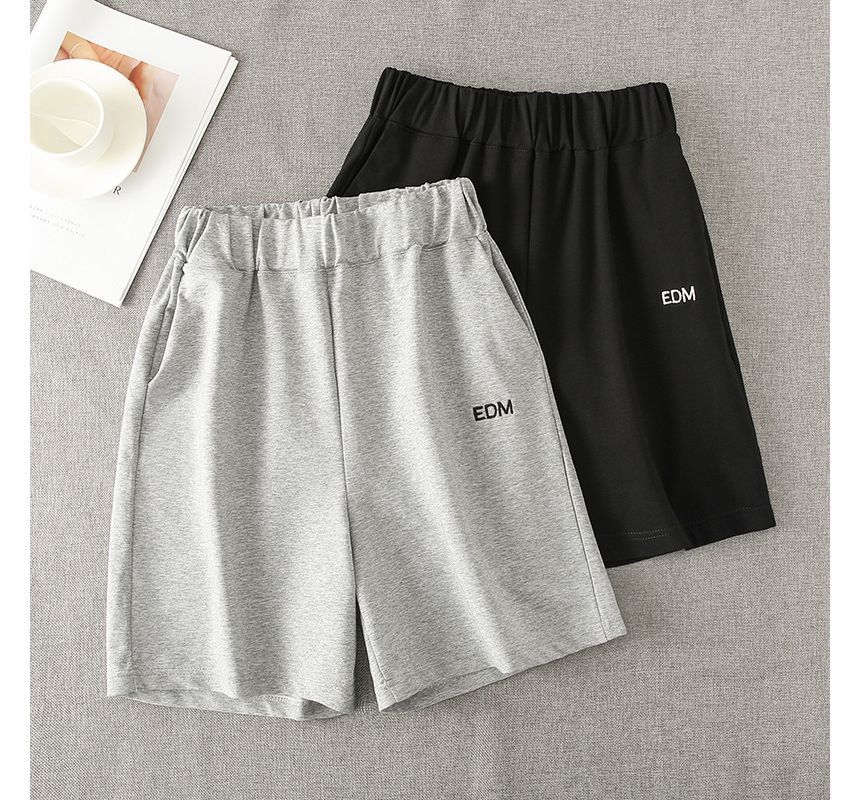 Embroidered High Letter Waist Shorts