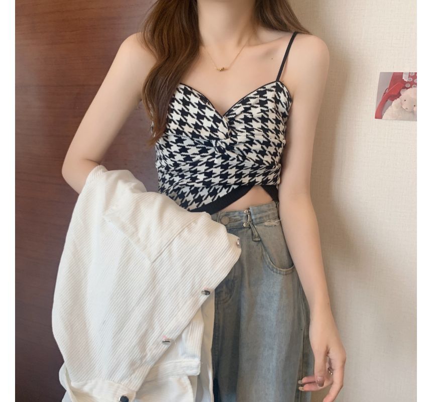 Cami Houndstooth Knotted Top