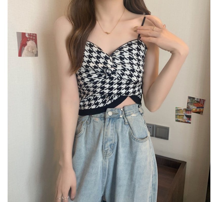 Cami Houndstooth Knotted Top