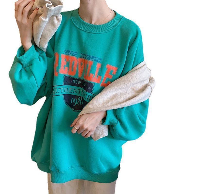 Sweatshirt Neck Lettering Crew Oversized