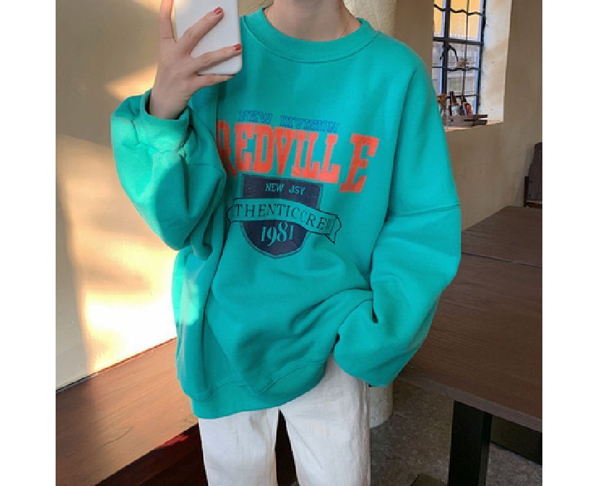 Sweatshirt Neck Lettering Crew Oversized