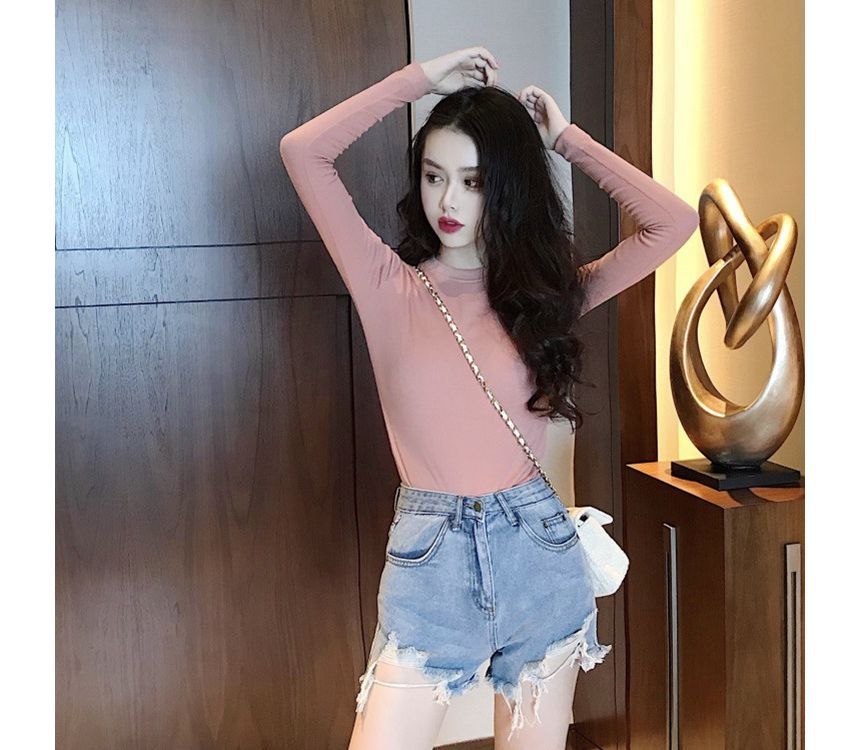 Plain Neck Tee Long-Sleeve Round