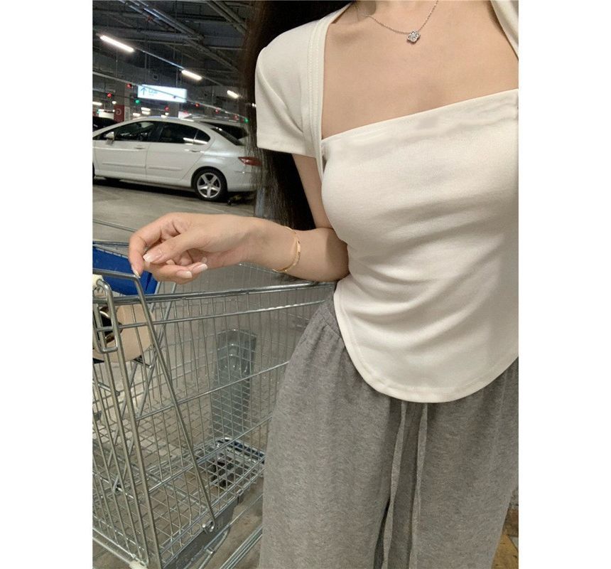 Short-Sleeve T-Shirt Neck Plain Square