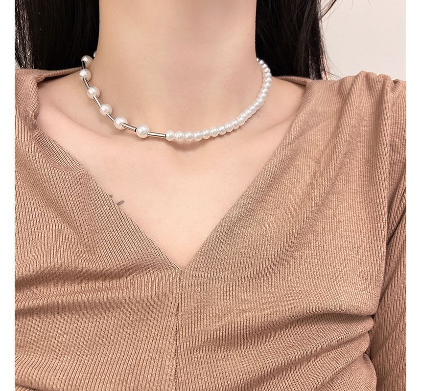 Faux Alloy Choker Pearl