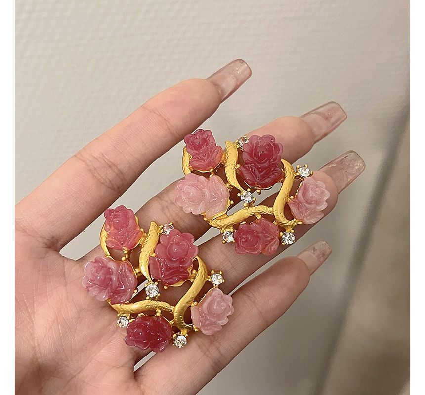 Rhinestone Stud Earring Flower