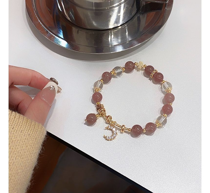 Rhinestone Moon Charm Faux Crystal Bracelet