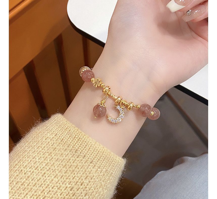 Rhinestone Moon Charm Faux Crystal Bracelet