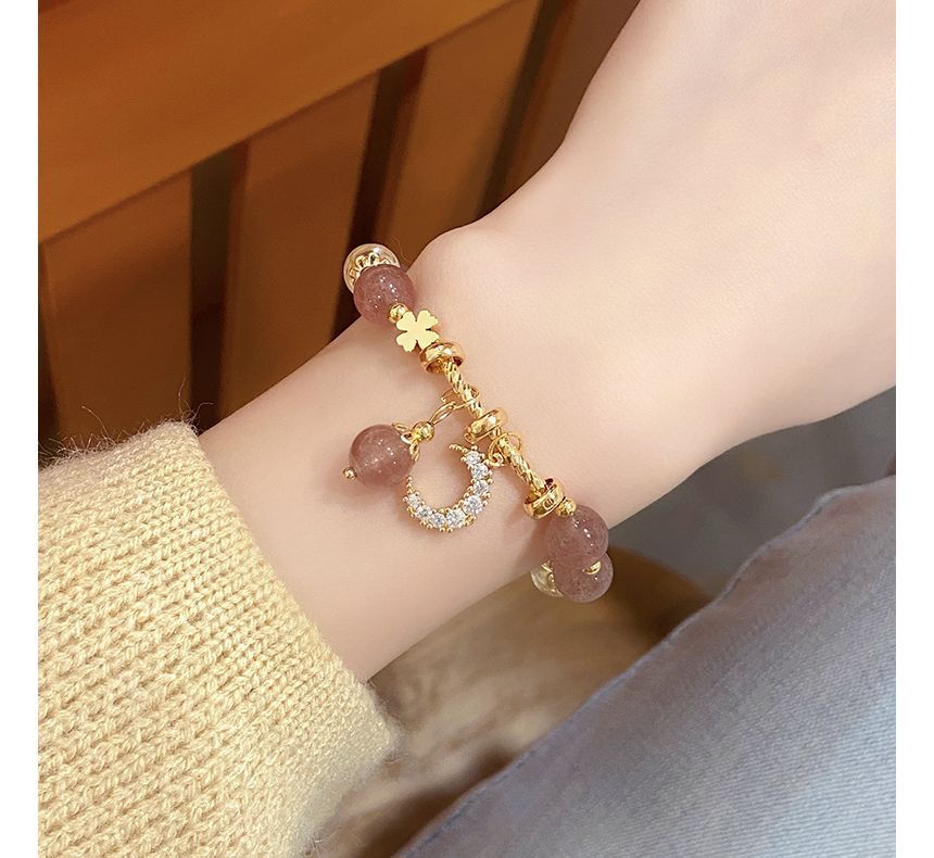 Rhinestone Moon Charm Faux Crystal Bracelet