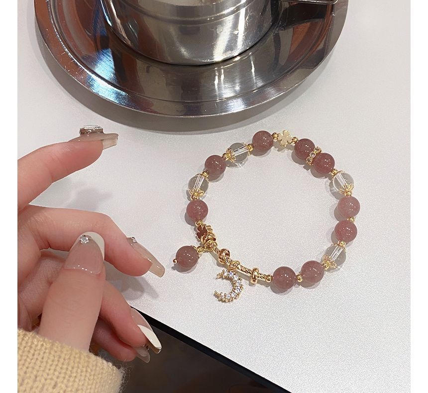 Rhinestone Moon Charm Faux Crystal Bracelet