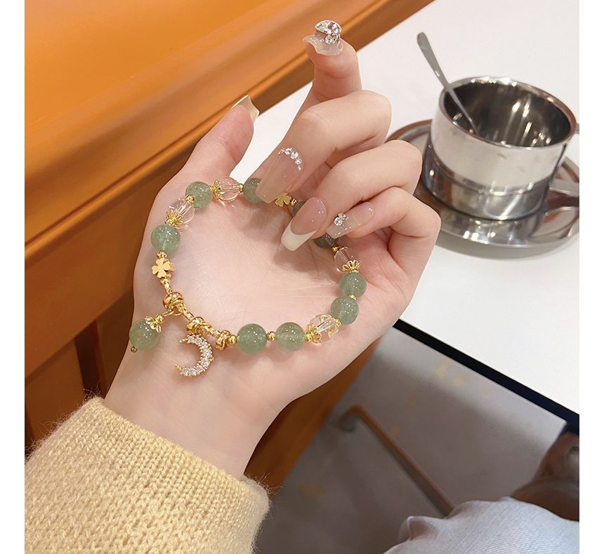 Rhinestone Moon Charm Faux Crystal Bracelet