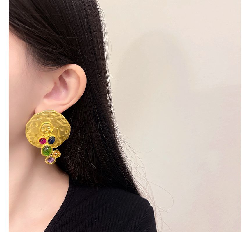 Disc Faux Gemstone Stud Earring