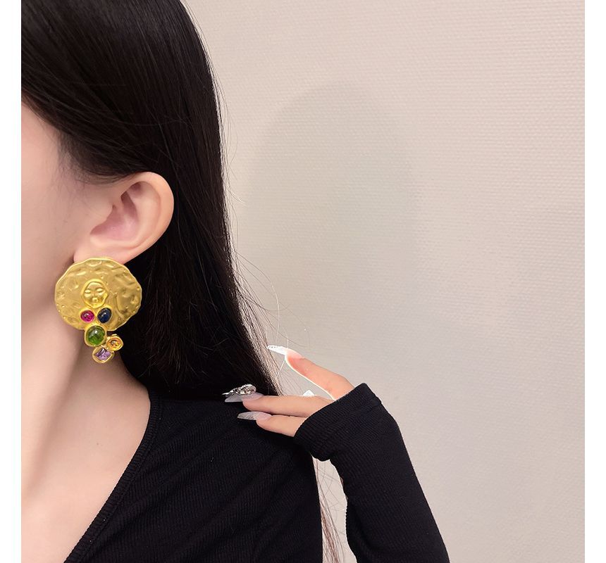 Disc Faux Gemstone Stud Earring