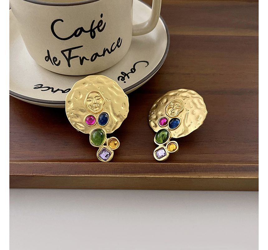 Disc Faux Gemstone Stud Earring