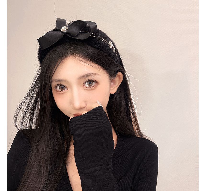 Bow Headband Rhinestone Fluffy