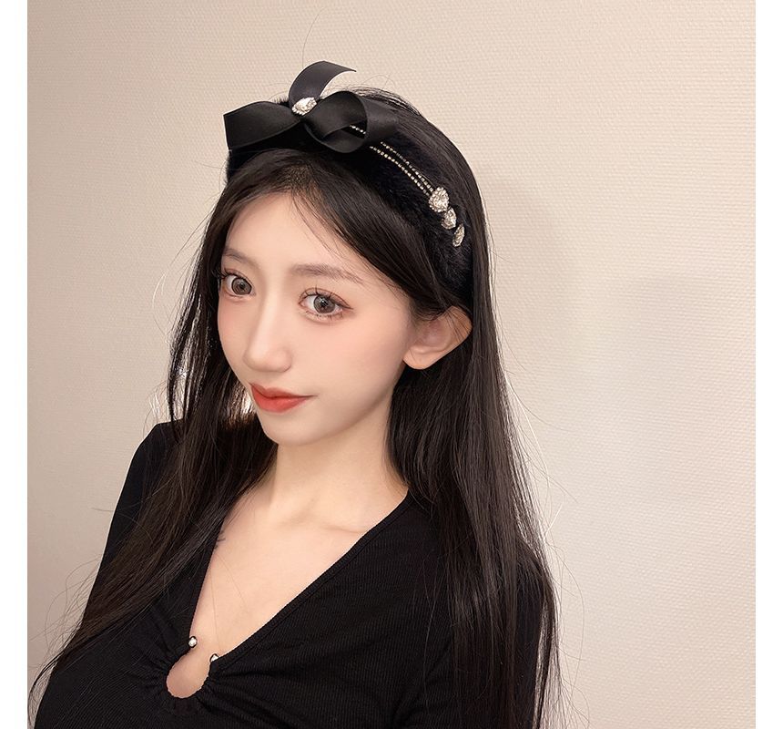 Bow Headband Rhinestone Fluffy