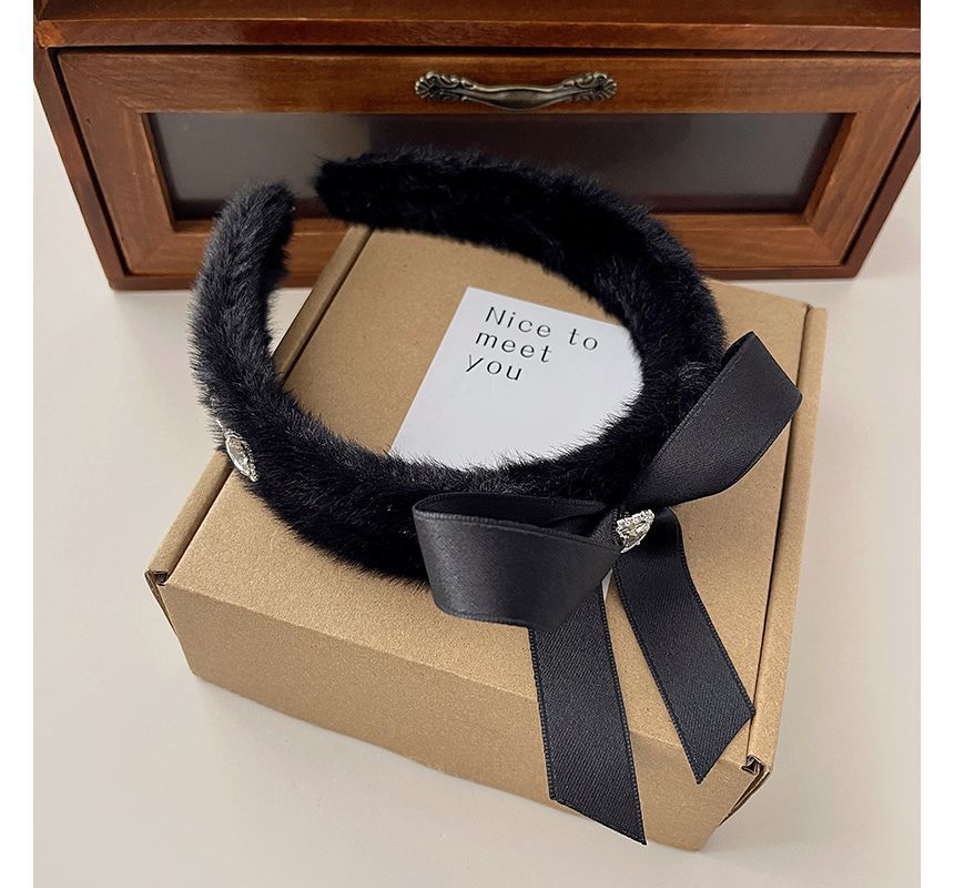 Bow Headband Rhinestone Fluffy