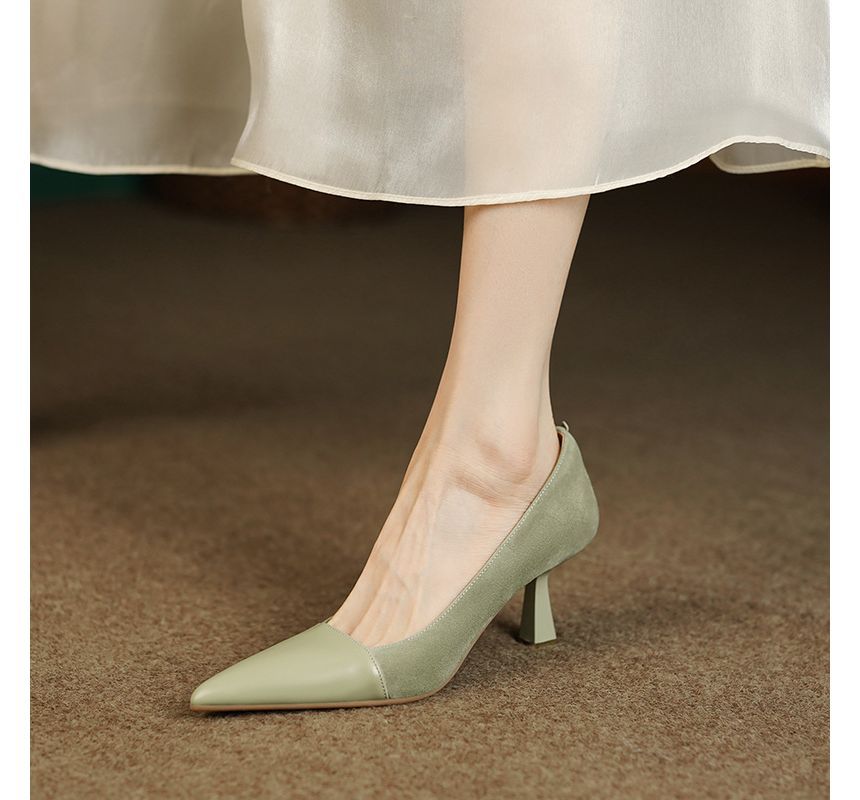 Pointed Faux Suede Pumps Kitten Heel