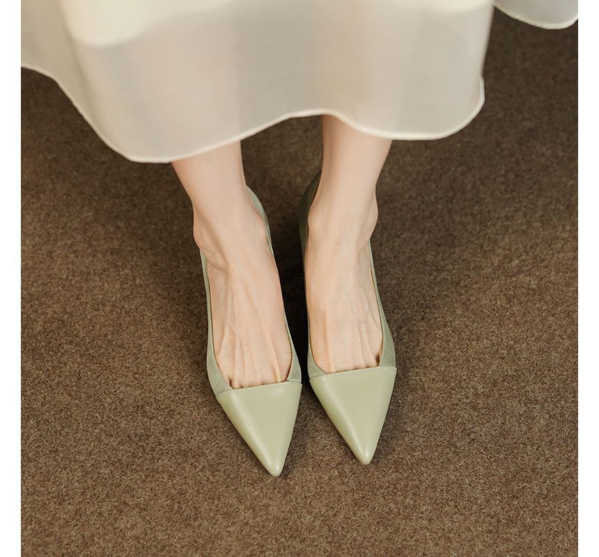 Pointed Faux Suede Pumps Kitten Heel