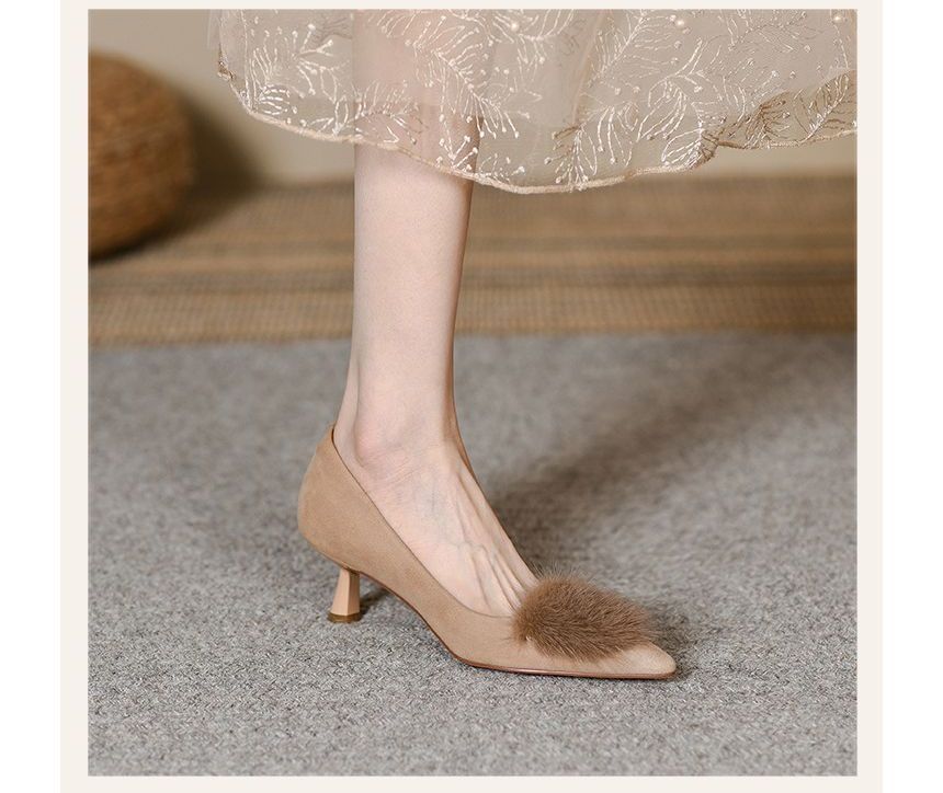 Suede Faux Heel Accent Pointed Pumps Pom Kitten