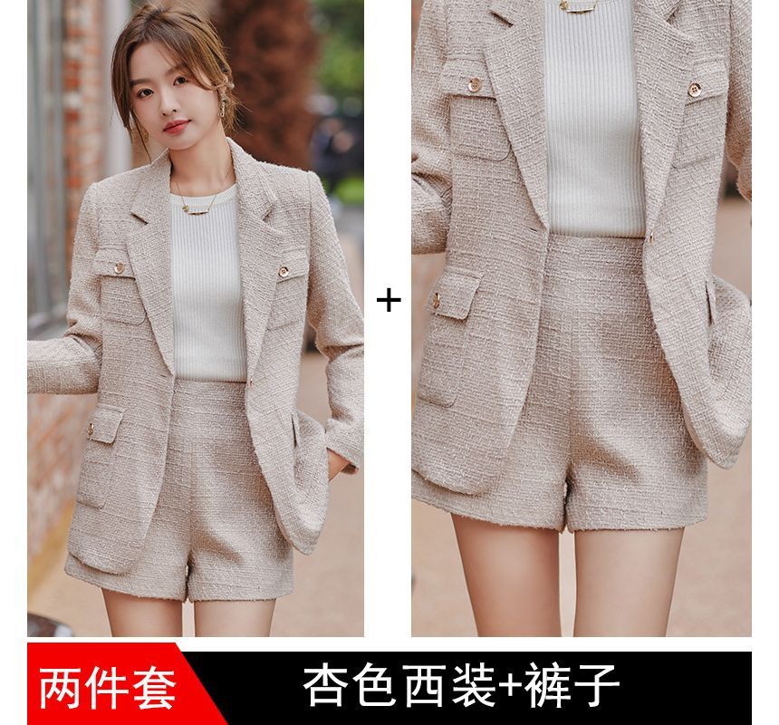 Tweed Single-Breasted Blazer / High Waist Shorts / Set