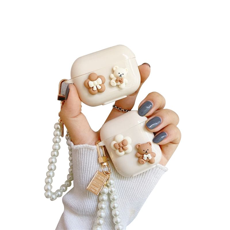 Skin Chain Pro / Pearl Floral Case Earphone Bear AirPods Faux