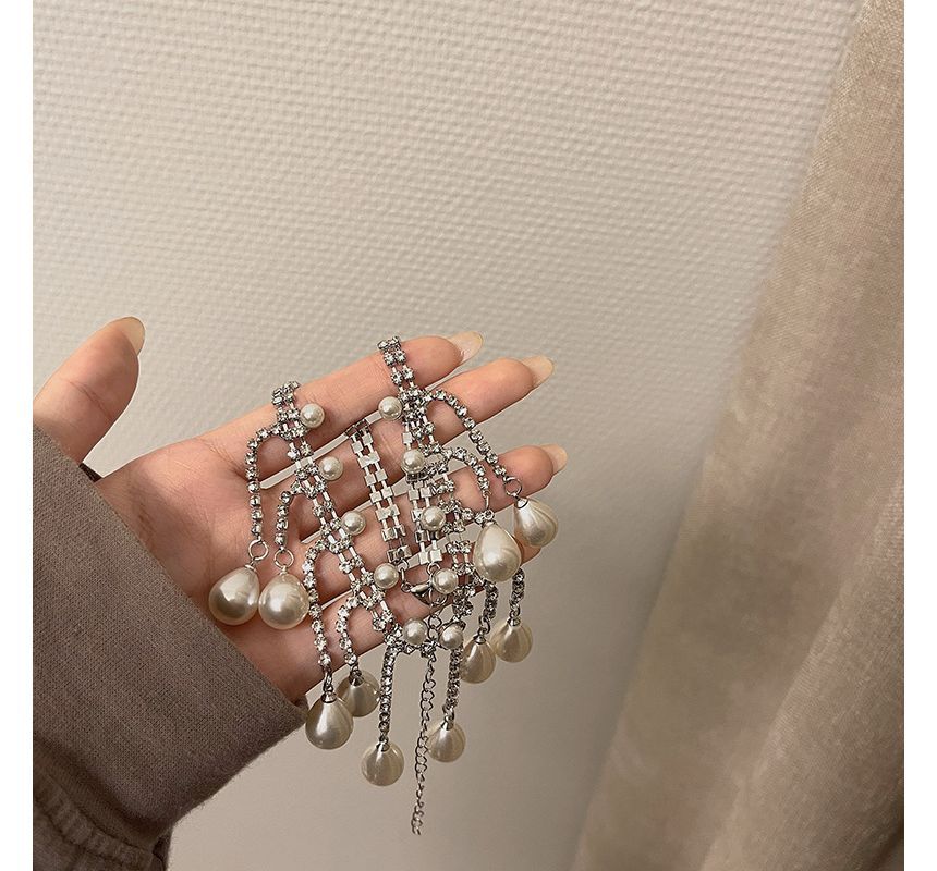 Pearl Faux Alloy Rhinestone Fringed Choker