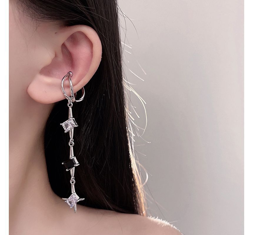Alloy Cuff Dangle Star Earring Rhinestone