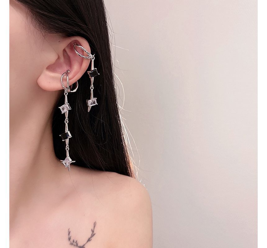 Alloy Cuff Dangle Star Earring Rhinestone