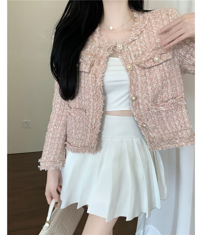 Fringed Tweed Single-Breasted Jacket