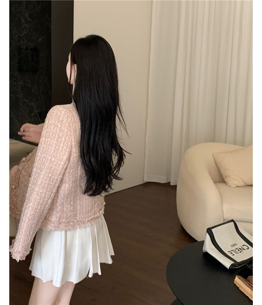 Fringed Tweed Single-Breasted Jacket