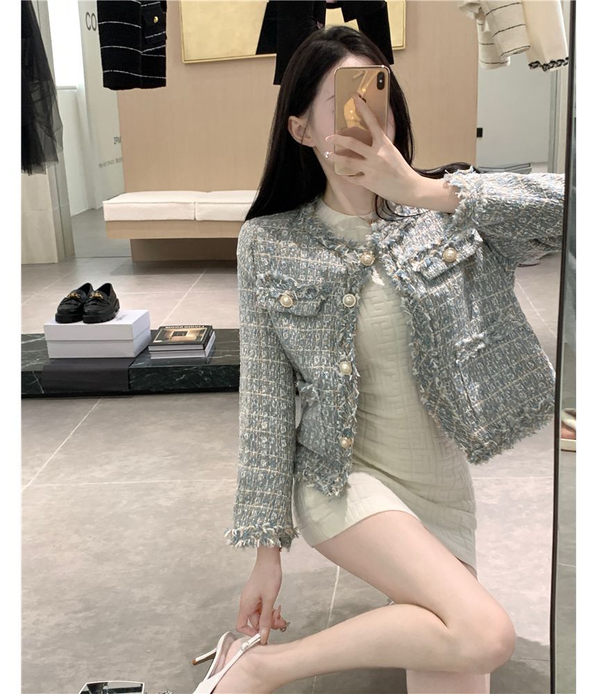 Fringed Tweed Single-Breasted Jacket