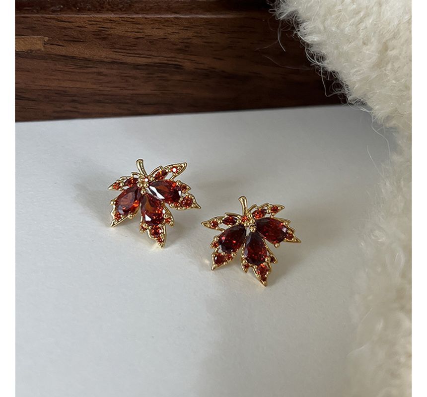 Earring Leaf Alloy Rhinestone