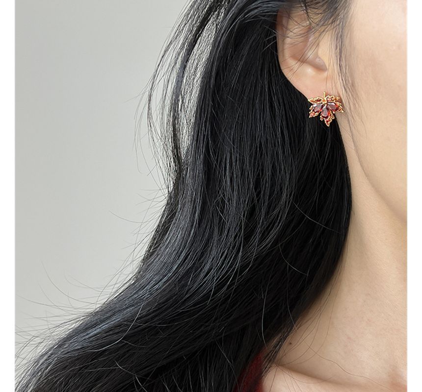 Earring Leaf Alloy Rhinestone