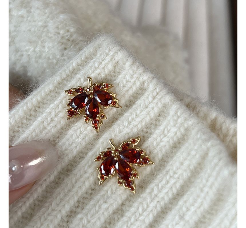 Earring Leaf Alloy Rhinestone