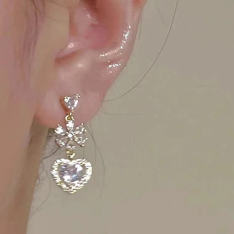Earring Dangle Alloy Rhinestone Heart