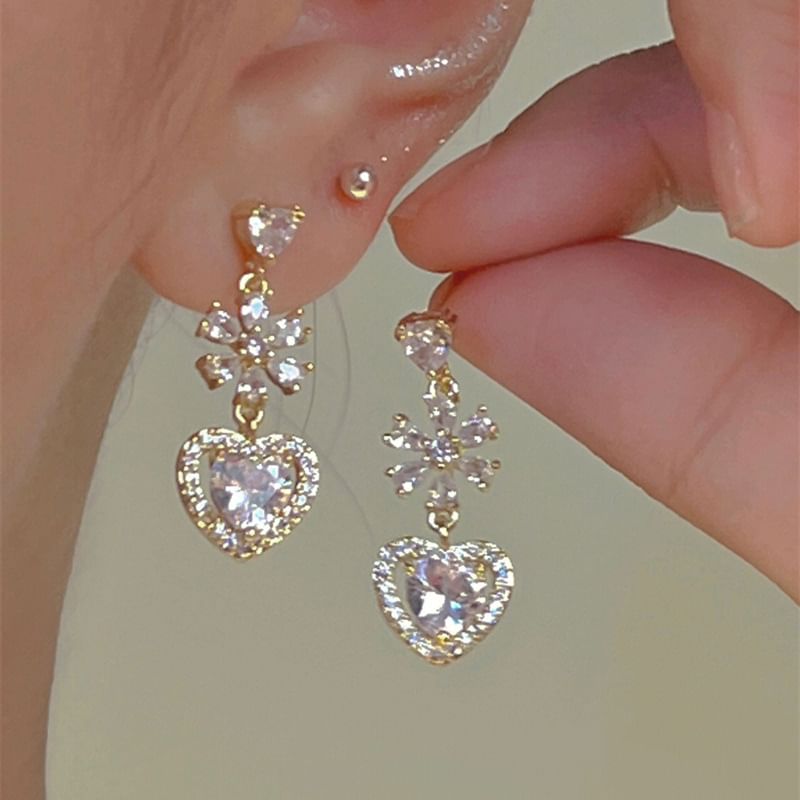 Earring Dangle Alloy Rhinestone Heart