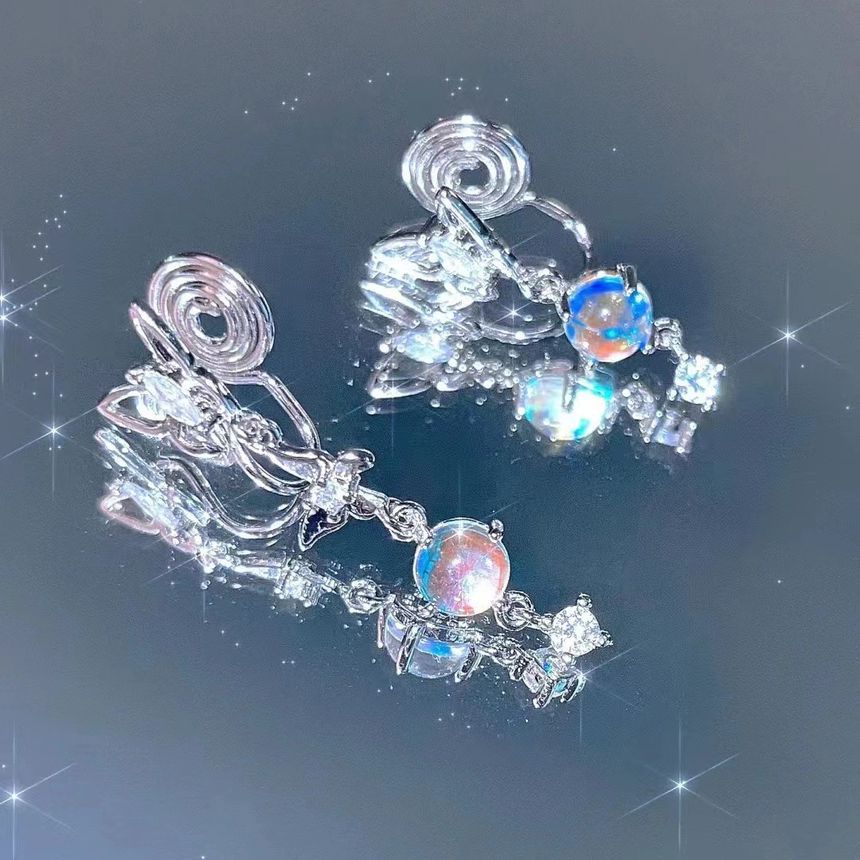 Alloy Moonstone Dangle Earring Butterfly Asymmetrical